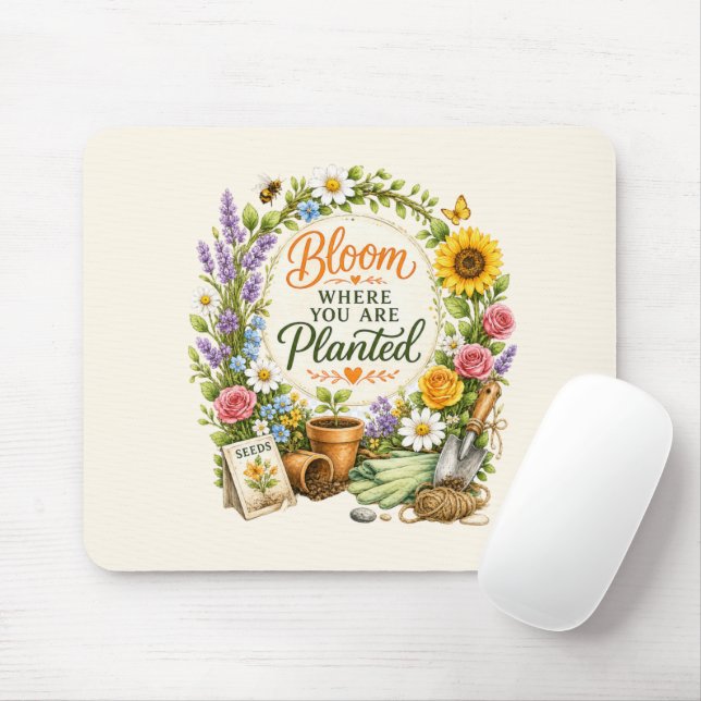 Akvarell Blommig Trädgårdsinspirerande Design Musmatta (Med mus)