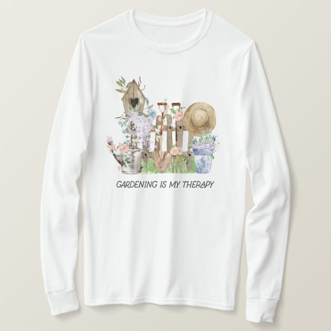 Akvarell Blommig Trädgårdsredskap och Roligt Citat T Shirt (Design framsida)