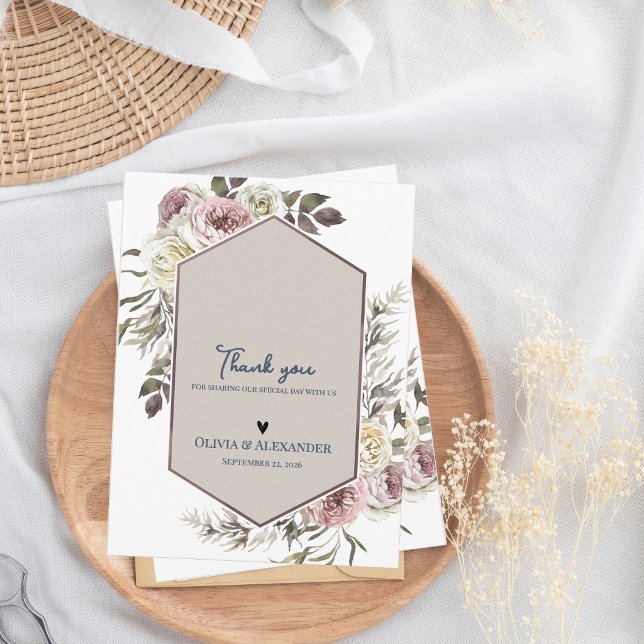 Akvarell Blommig Valvbåge Bröllop Tack Kort (Watercolor Floral Arch Wedding Thank You Card Botanical Garden Wedding Thank You )