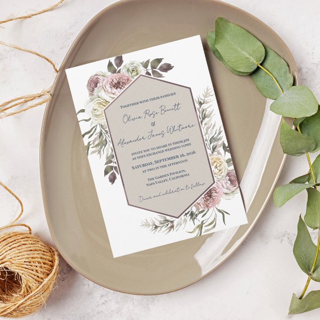 Akvarell Blommig Valvbåge Trädgård Romantisk Bröll Inbjudningar (Watercolor Floral Arch Garden Wedding Invitation Elegant Botanical Wedding Invite)