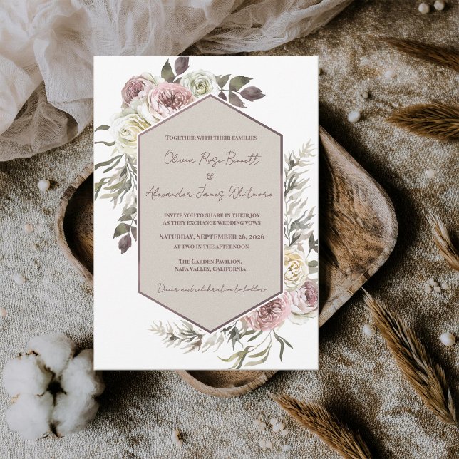 Akvarell Blommig Valvbåge Trädgård Romantisk Bröll Inbjudningar (Watercolor Floral Arch Garden Wedding Invitation Elegant Botanical Wedding Invite )
