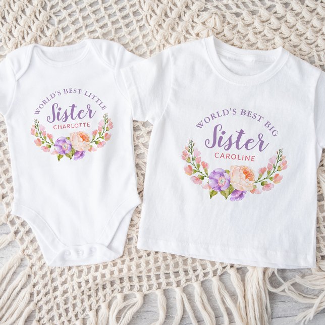 Akvarell Blommig Världens Bästa Lillasyster T Shirt (Skapare uppladdad)