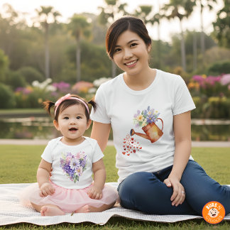 Akvarell Blommig Vattningskanna Matchande Mamma T Shirt