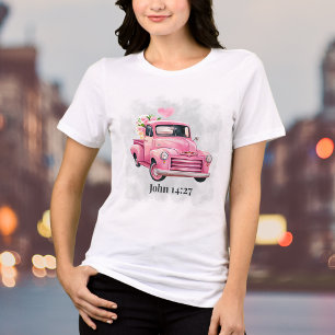 Akvarell Blommig Vintage Rosa Lastbil Bibelvers T Shirt