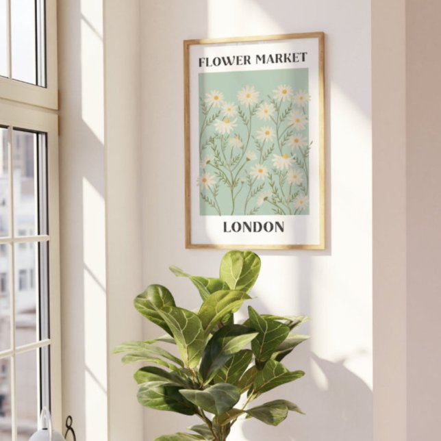 Akvarell Blommig Vit Margareta Blomma Marknad Poster (In-Context, Under sunlight, beside the window)