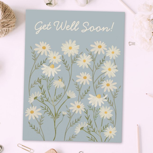 Akvarell Blommig Vit Margareta Blommarknad Vykort (Close up)