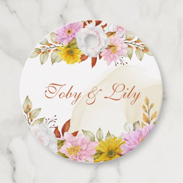 Akvarell Blommiga blad Gåvor Etiketter (Framsida)