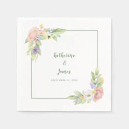 Akvarell Blommiga Fjärilar Bröllop & Förlovning Pappersservett
