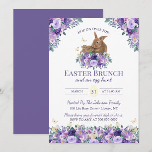 Akvarell Blommiga Kaniner Påsksöndagsbrunch Inbjudningar