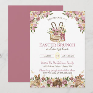 Akvarell Blommiga Kaniner Påsksöndagsbrunch Inbjudningar