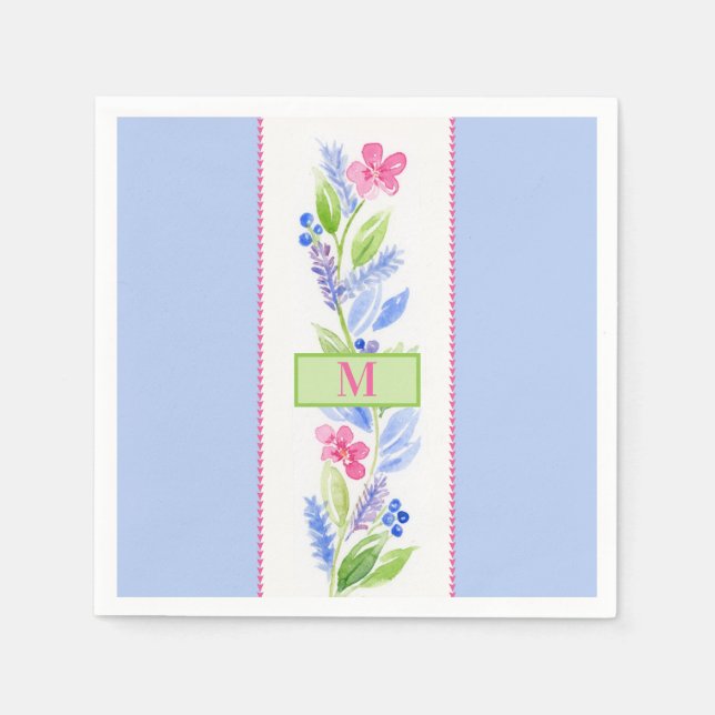 Akvarell Blommiga Pasteller NAMNINITIAl Pappersservett (Framsidan)