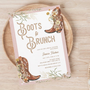 Akvarell Blommiga Stövlar & Brunch Bröllopsfest Inbjudningar