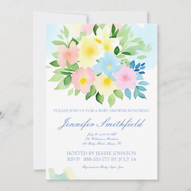 Akvarell BLOMMÖNSTER Inbjudningar (Framsida)