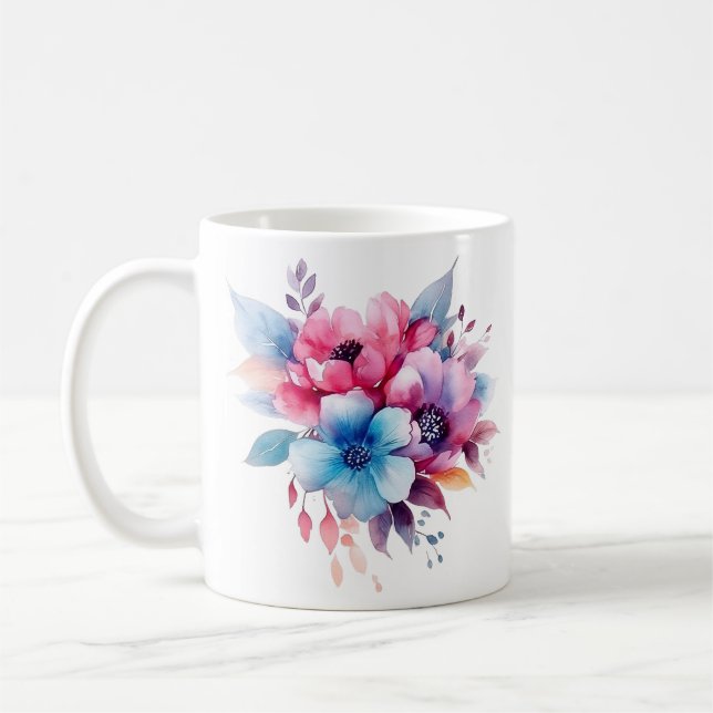 Akvarell Blommor Blommig Design Kaffemugg (Vänster)