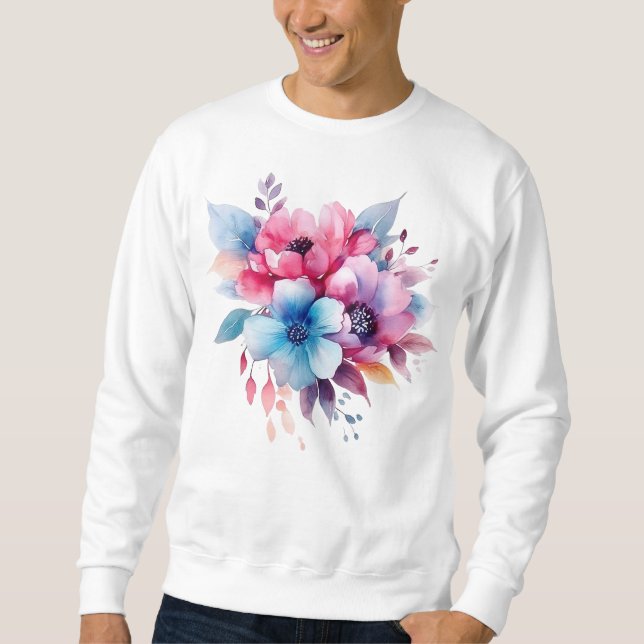 Akvarell Blommor Blommig Design Lång Ärmad Tröja (Framsida)