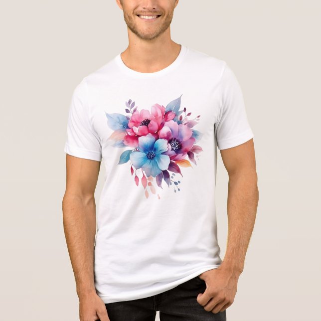 Akvarell Blommor Blommig Design T Shirt (Framsida)
