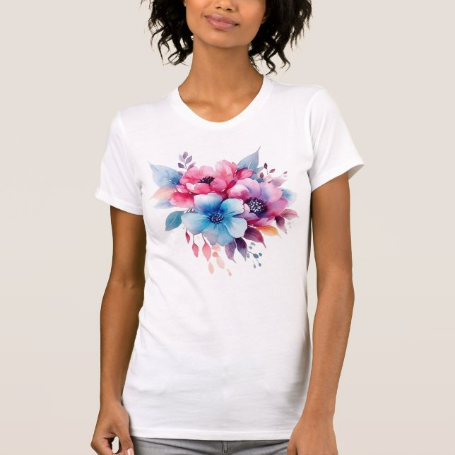 Akvarell Blommor Blommig Design T Shirt (Framsida)