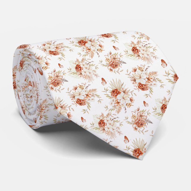 Akvarell Blommor Boho Mönster  Slips (Rullad)