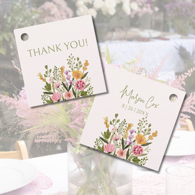 Akvarell Blommor Bröllopsdusch Tack Kort Gåvor Etiketter (Watercolor Flowers Bridal Shower Thank You Favor Tags)