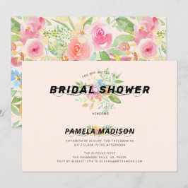 Akvarell blommor bukett & modern typografi inbjudningar