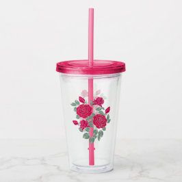 Akvarell, blommor, bukett, rosor. take away mugg