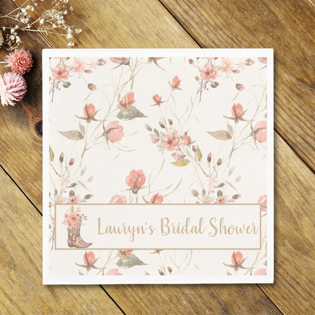 Akvarell Blommor Cowgirl Bröllopsdusch Servett (Watercolor Flowers Cowgirl Bridal Shower Napkin)