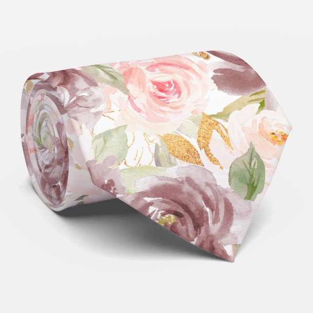 Akvarell Blommor Dammt Rosa Rosa Rosor   Slips (Rullad)