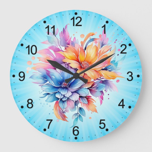 Akvarell Blommor Design-24683 Stor Klocka (Framsida)