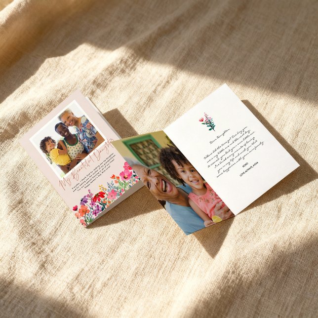 Akvarell Blommor | Dotter Morsdags Foto Kort (Skapare uppladdad)