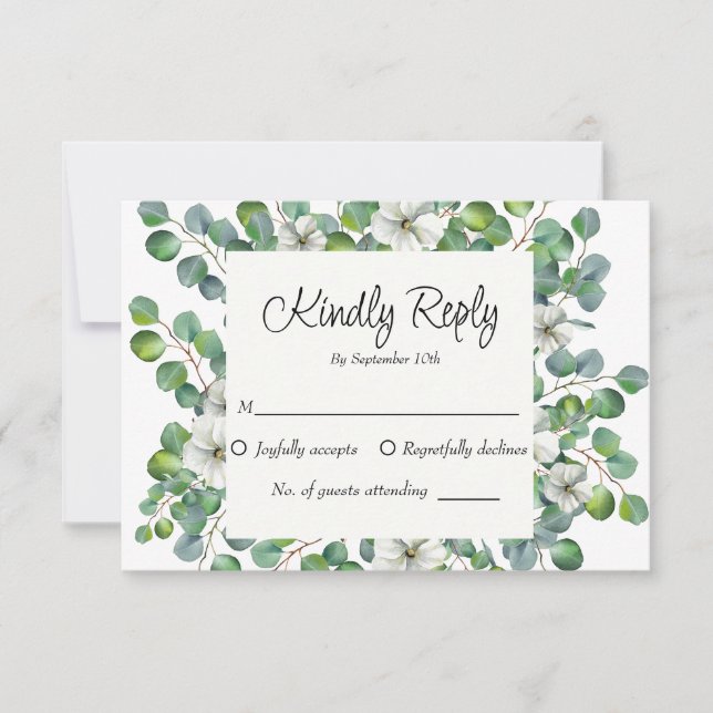 Akvarell Blommor Eukalyptus Grönt Bröllop OSA Kort (Framsida)