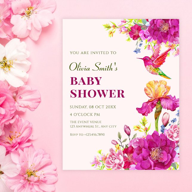 Akvarell blommor fågel baby shower inbjudningar (Skapare uppladdad)