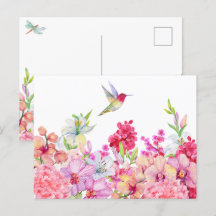 Akvarell Blommor Fågel trädgård