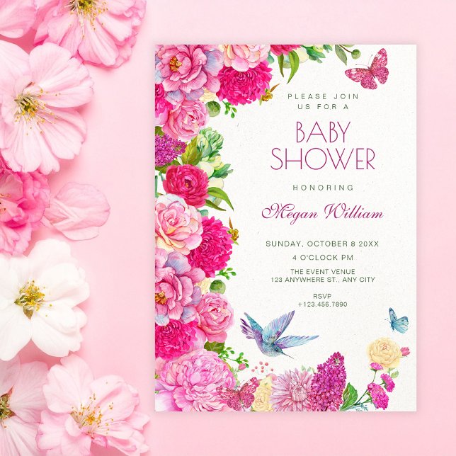 Akvarell blommor fauna blommar baby shower inbjudningar (Skapare uppladdad)