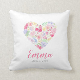 Akvarell Blommor Hjarta Kudde