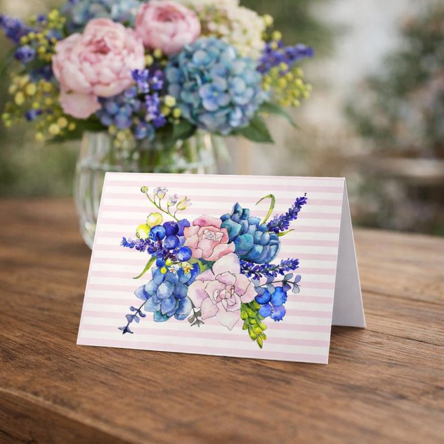 Akvarell Blommor Hortensior Peonior Kort (Skapare uppladdad)