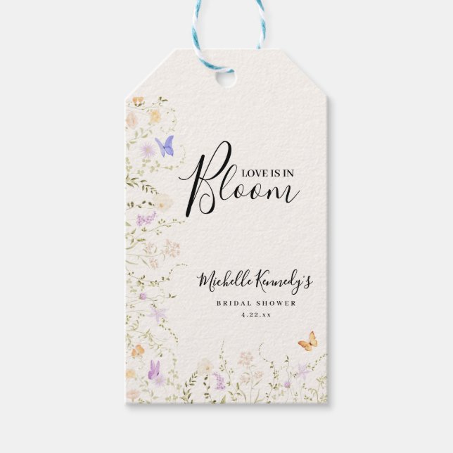 Akvarell Blommor Kärlek I Knopp Bröllopsdusch Presentetikett (Framsidan)