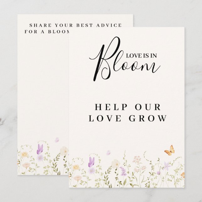 Akvarell Blommor Kärlek I Knopp Bröllopsdusch Tilläggskort (Fram/baksida)