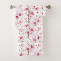 Akvarell Blommor Körsbärsblommor Rosa Vitt