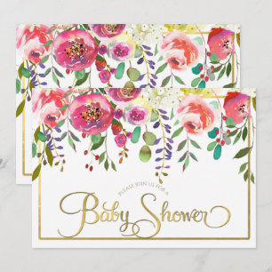 Akvarell Blommor Modern Baby Shower Inbjudningar