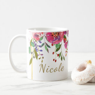 Akvarell Blommor Modern Färgrik Djärv Kaffemugg