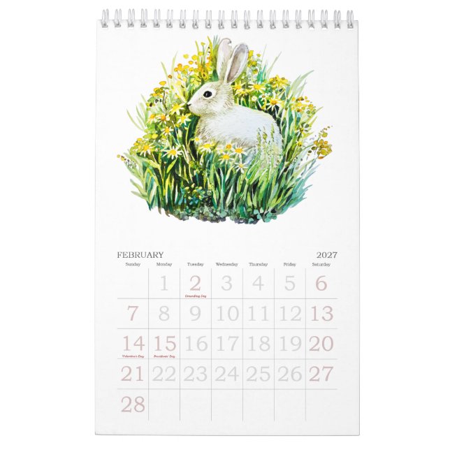 Akvarell blommor och djur Kalender (Feb 2027)