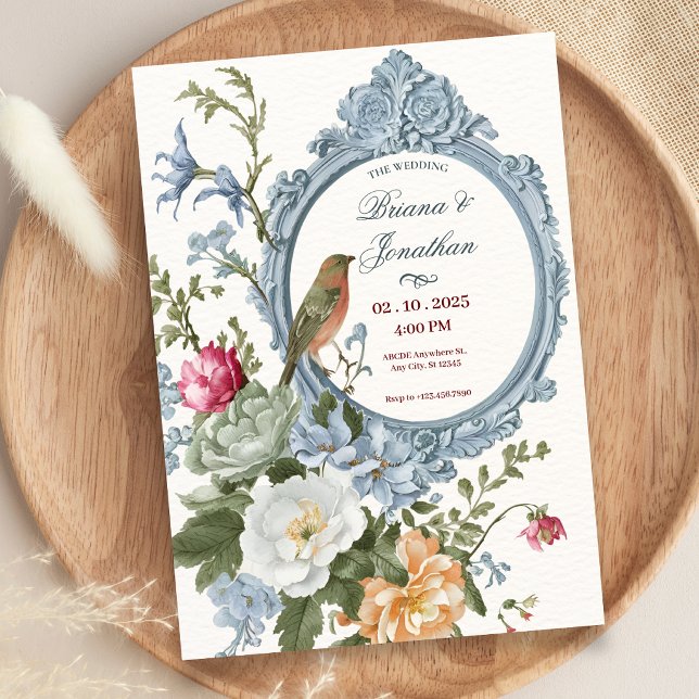 Akvarell blommor och fågel ram konstnärlig bröllop inbjudningar (Skapare uppladdad)