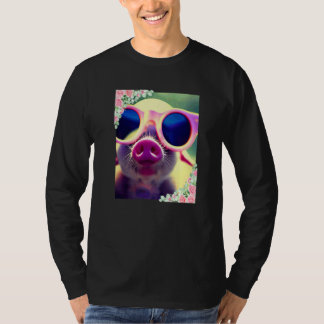 Akvarell blommor och gris som bär solglasögon Söt T Shirt