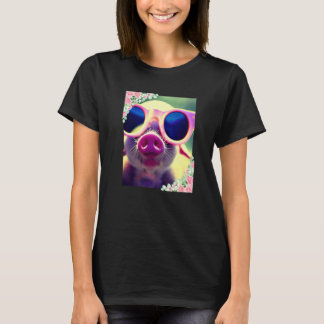 Akvarell blommor och gris som bär solglasögon Söt T Shirt
