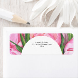 Akvarell blommor peony returadress etikett