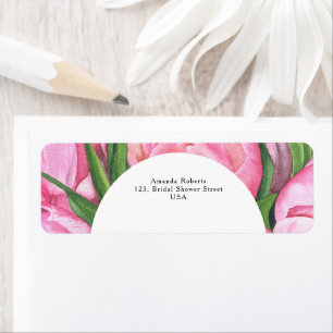 Akvarell blommor peony returadress etikett