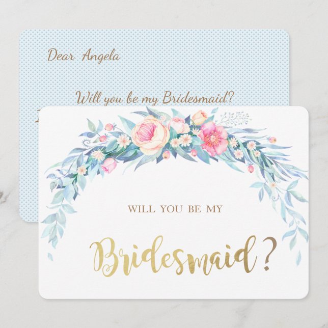 Akvarell Blommor Prickar Brudtärna Kort (Fram/baksida)