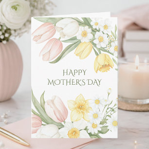 Akvarell Blommor Rosa Tulpaner Glad Mors Dag Kort