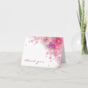 Akvarell Blommor Tack Hand Skrift Elegant Kort