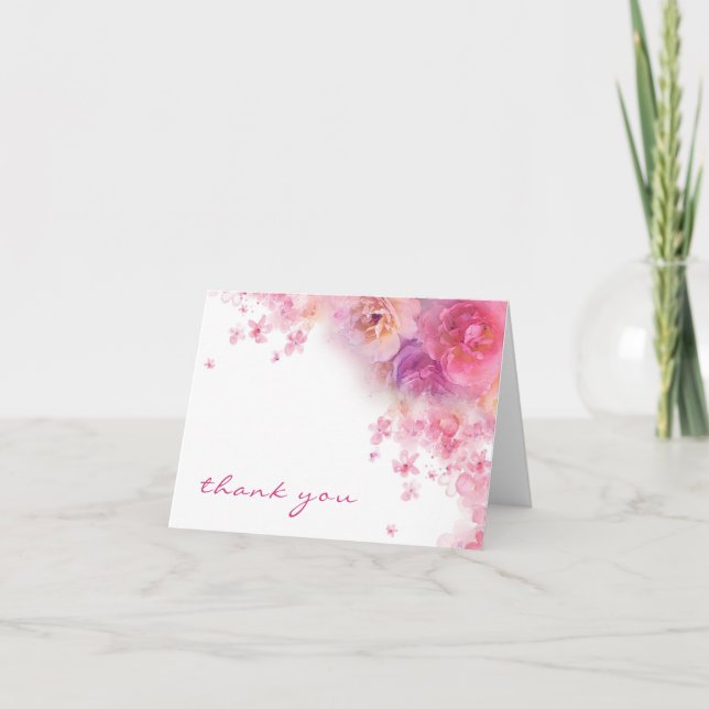 Akvarell Blommor Tack Hand Skrift Elegant Kort (Framsida)